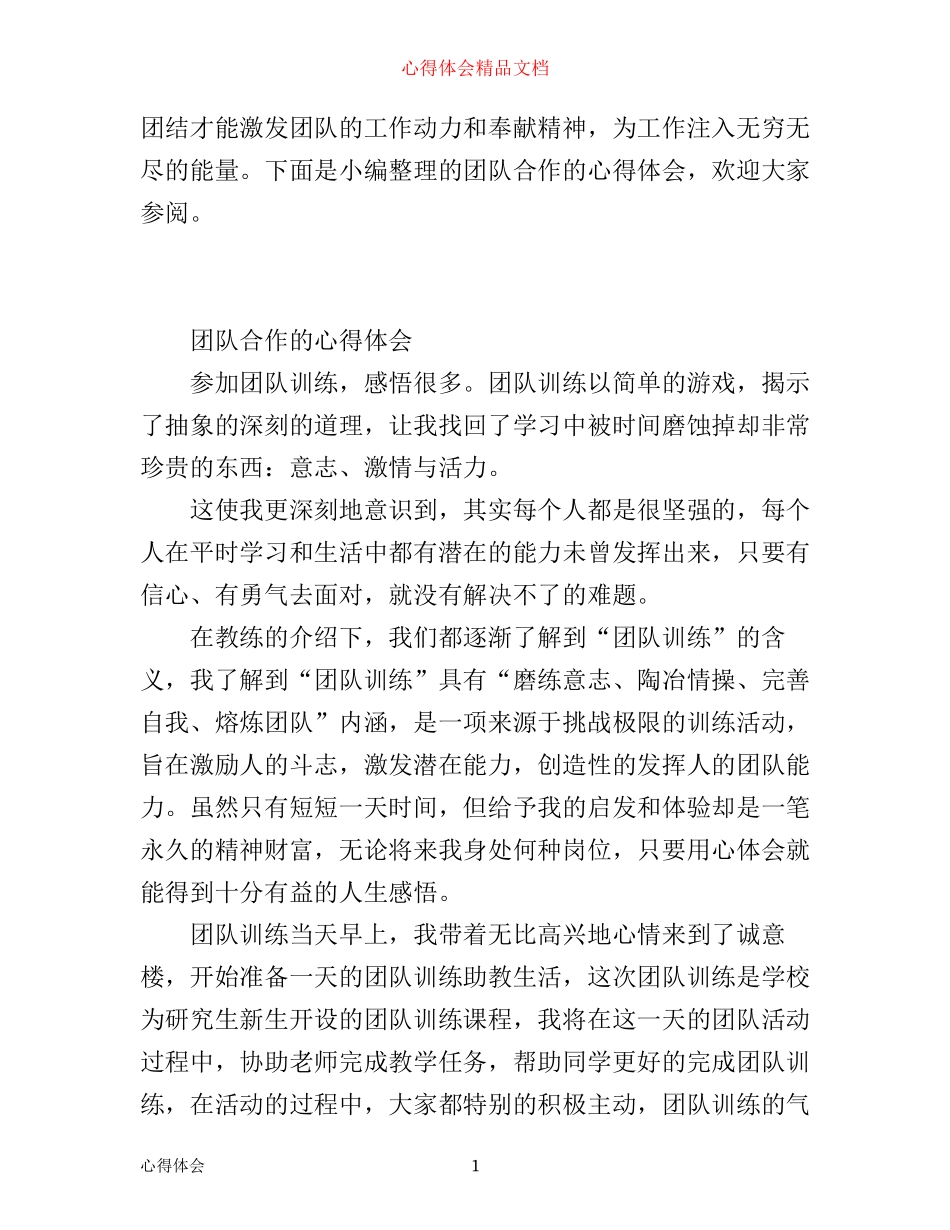 团队合作心得体会范文_第1页