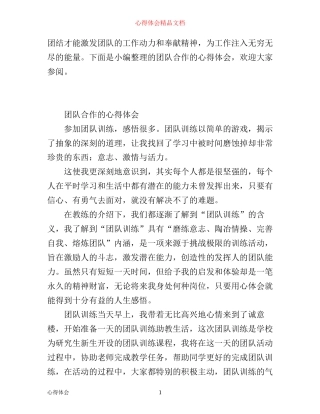 团队合作心得体会范文