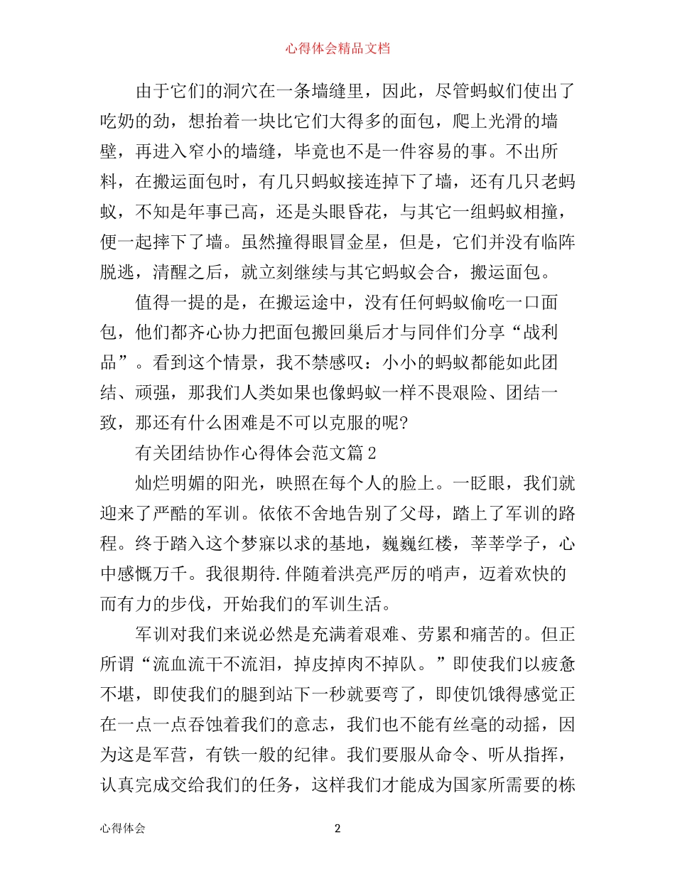 团结协作的心得体会_有关团结协作心得体会范文_第2页