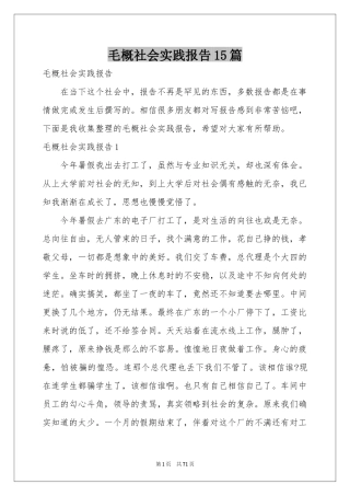 毛概社会实践报告15篇