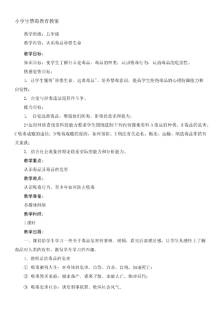 小学生禁毒教育教案课程五年级