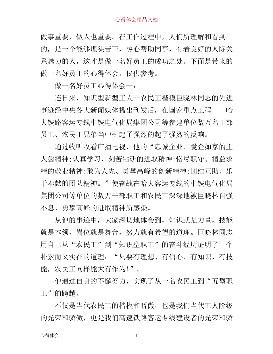 做一名好员工心得体会_第1页