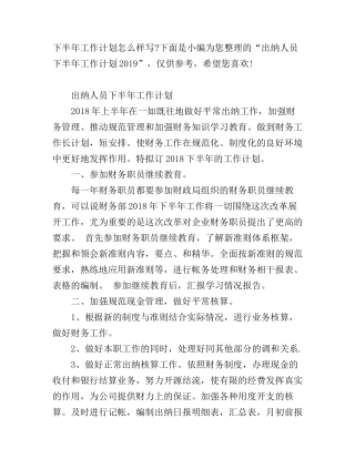 出纳人员下半年工作计划