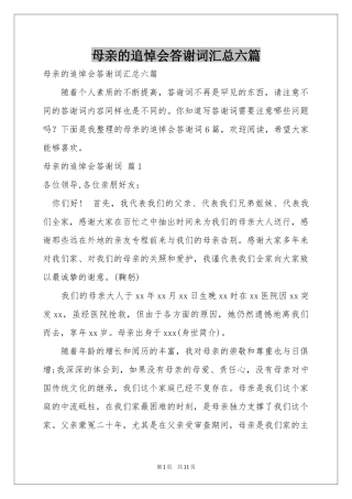 母亲的追悼会答谢词汇总六篇