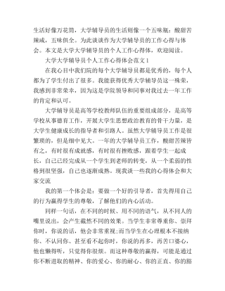 大学辅导员个人工作心得体会