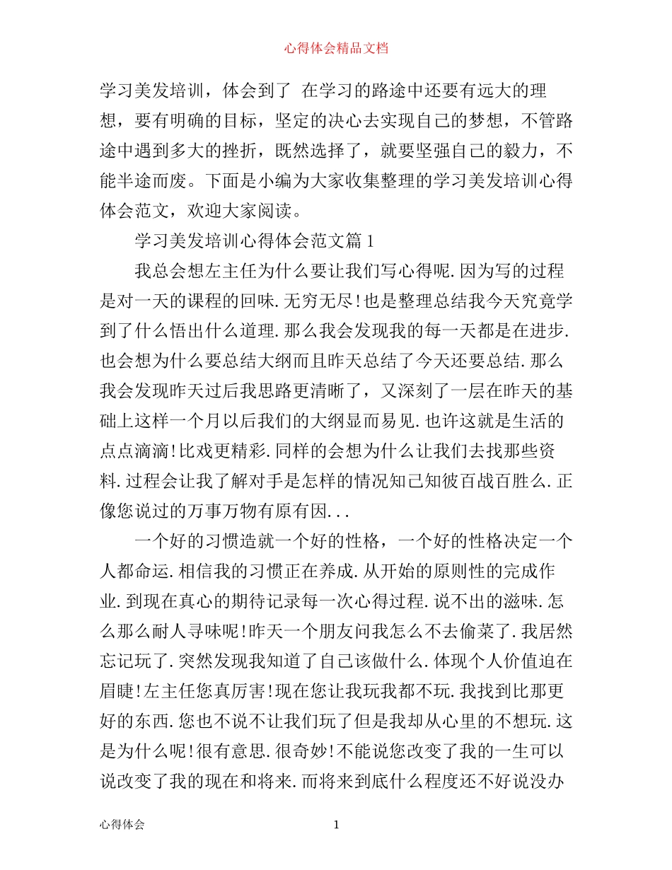 学习美发培训心得体会范文_第1页