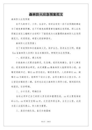 森林防火应急预案范本