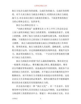 执行力心得体会范文