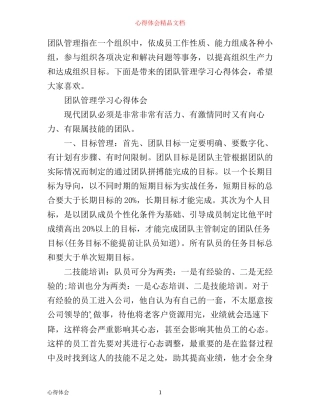 团队管理学习心得体会