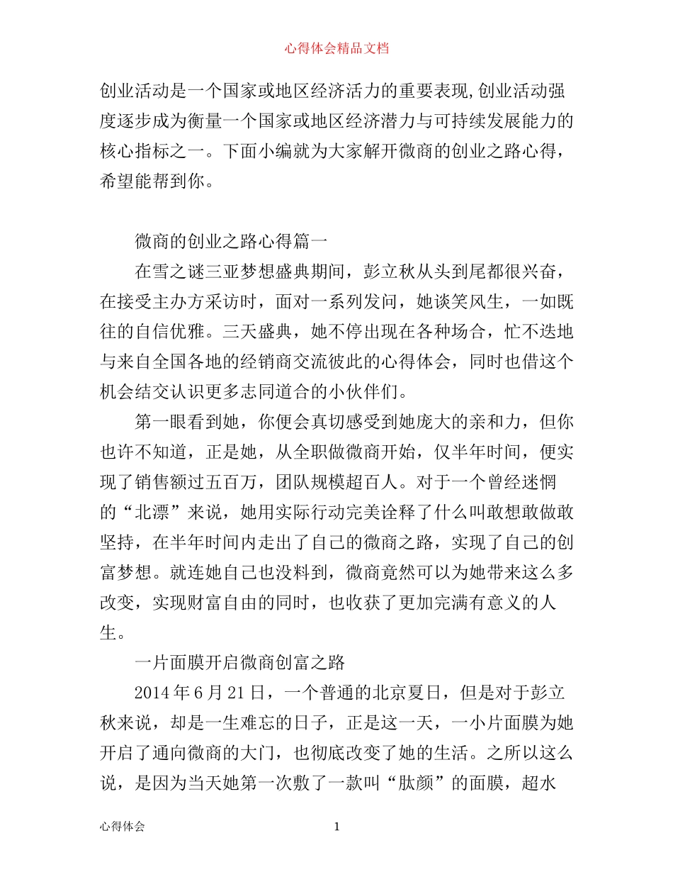 微商的创业之路心得_第1页