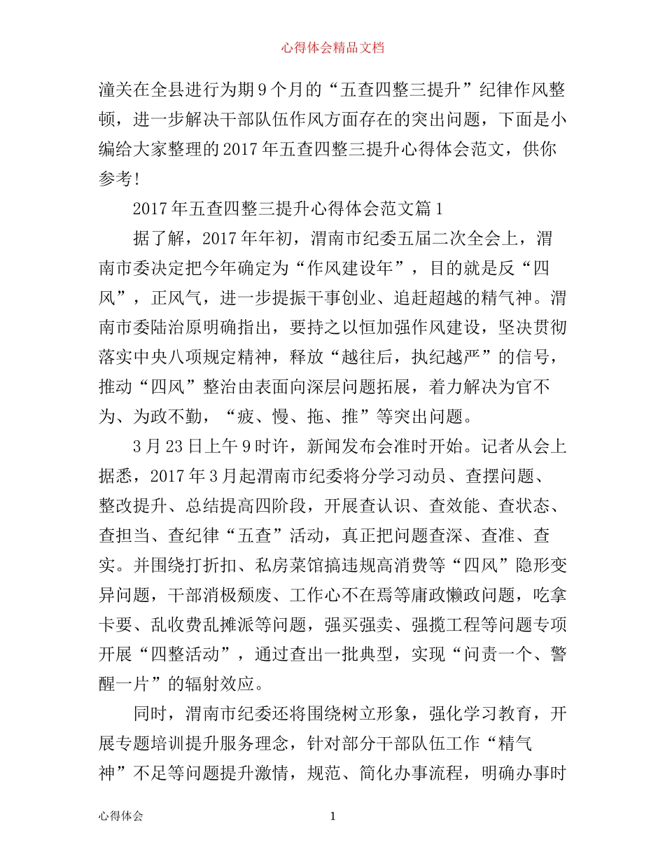 年五查四整三提升心得体会范文_第1页