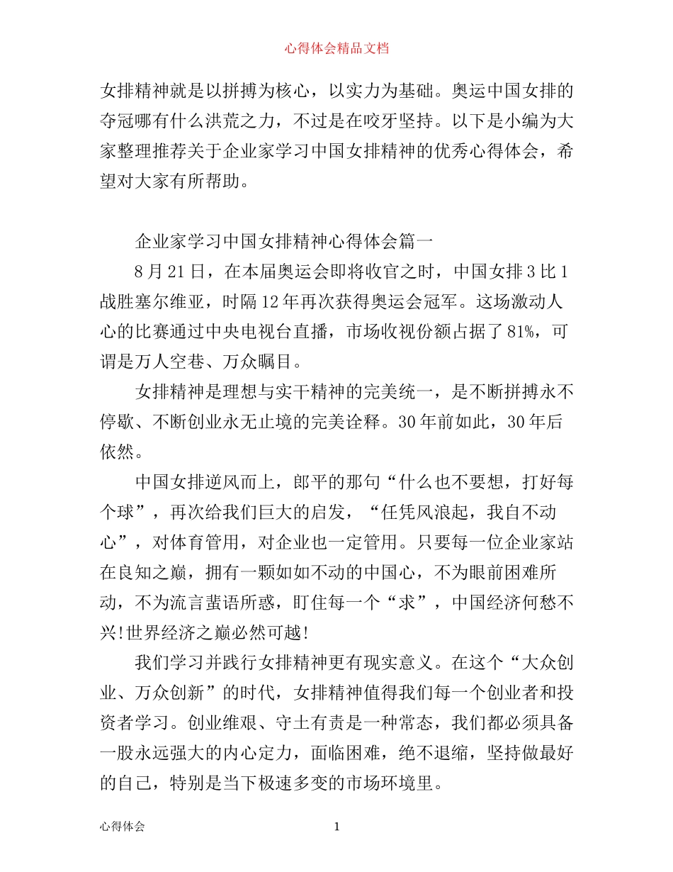 企业家学习中国女排精神心得体会_第1页