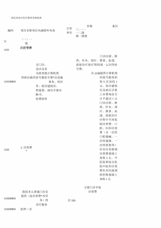湖北省综合医疗服务价格标准