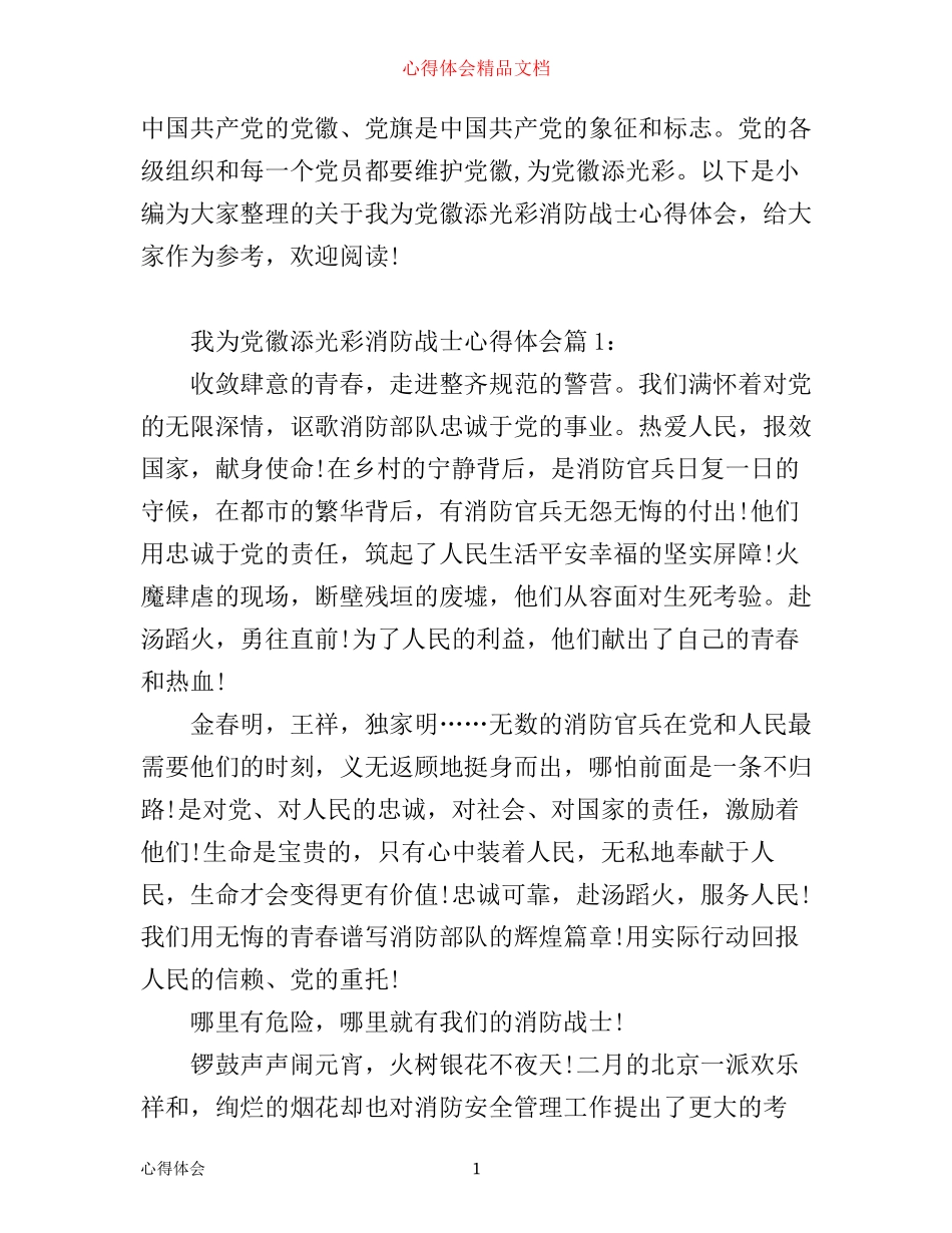 我为党徽添光彩消防战士心得体会_第1页