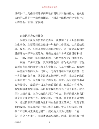 企业执行力心得体会范文
