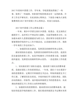 2017初中团委工作心得体会