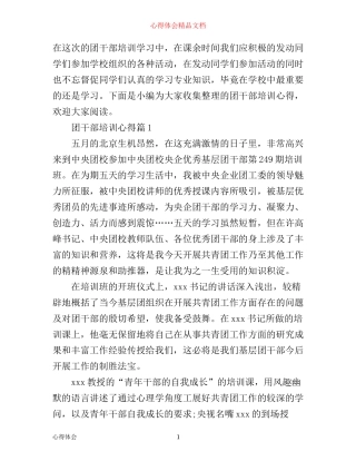 团干部培训心得