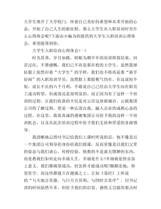 大学生入职培训心得体会