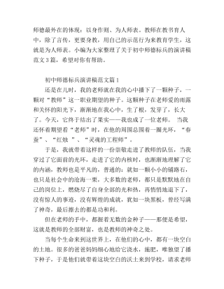 初中师德标兵演讲稿范文