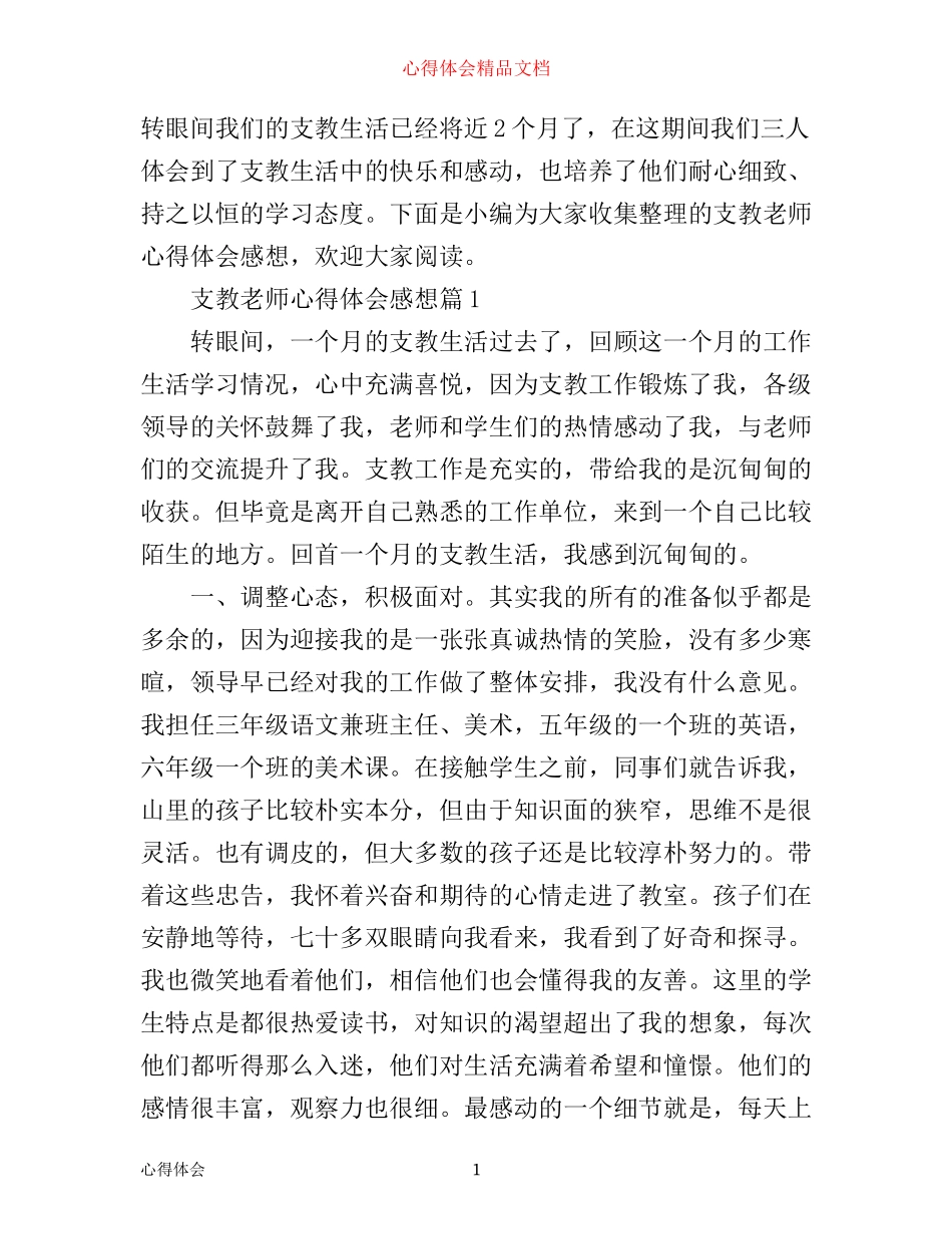 支教老师心得体会感想_第1页