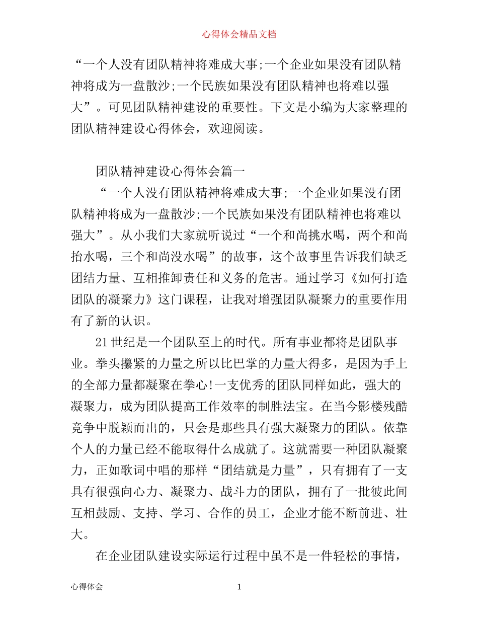 团队精神建设心得体会_第1页