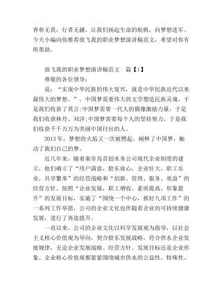 放飞我的职业梦想演讲稿范文3篇