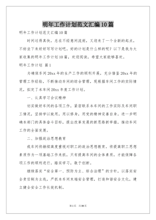 明年工作参考计划范本汇编10篇