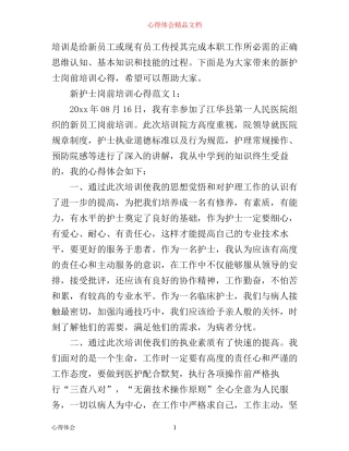 新护士岗前培训心得3篇