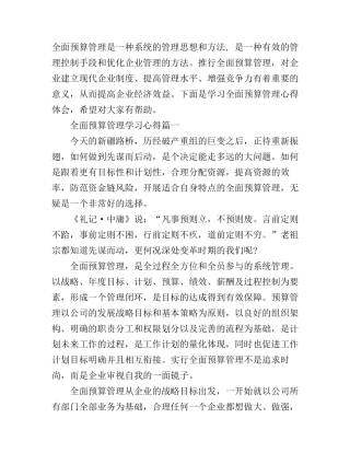 2016年全面预算管理学习心得