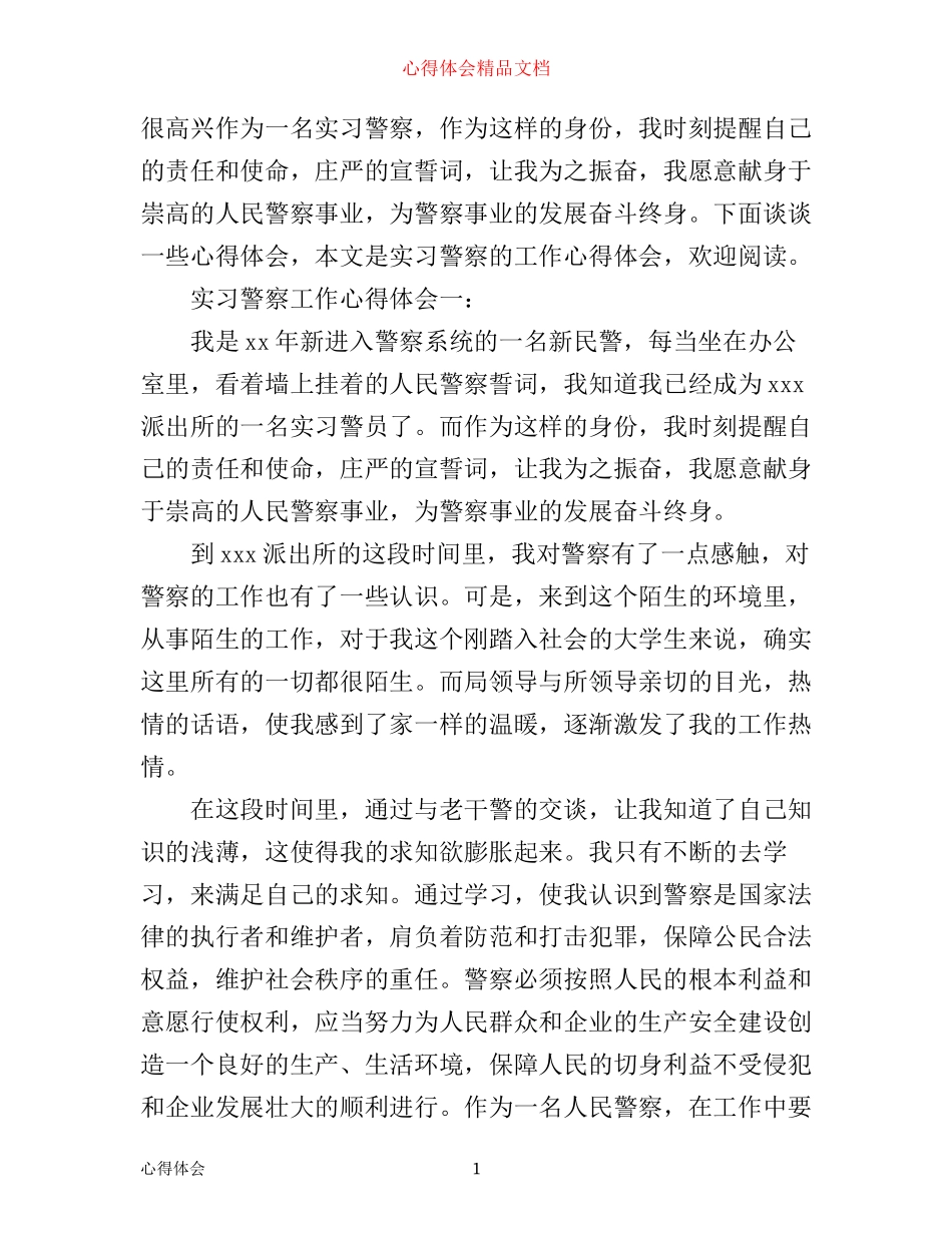 实习警察工作心得体会3篇_第1页
