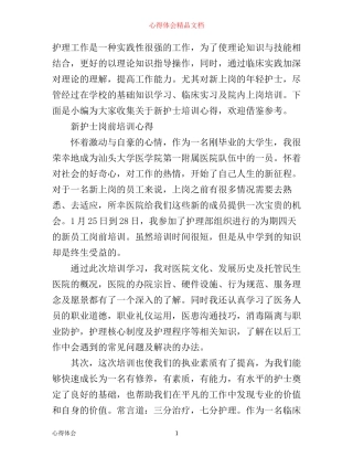 新入职护士岗前培训心得体会
