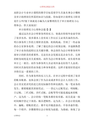 审计助理实习心得体会