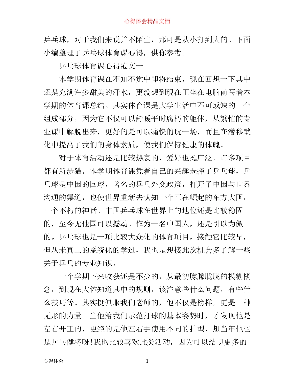 乒乓球体育课心得_第1页