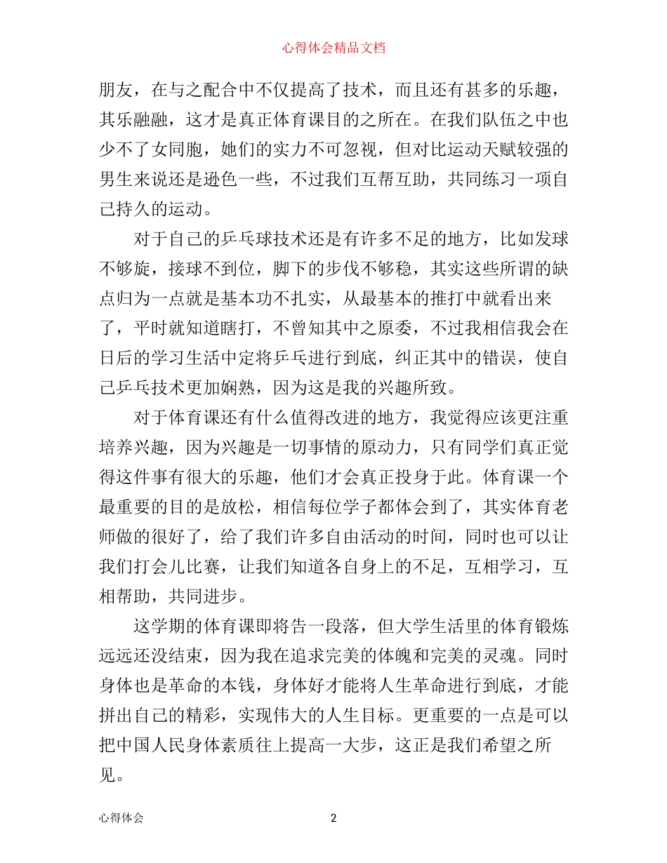 乒乓球体育课心得_第2页