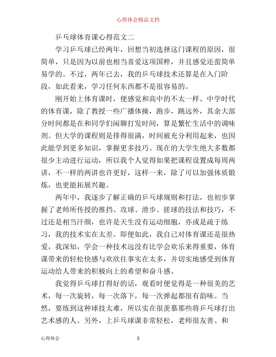 乒乓球体育课心得_第3页