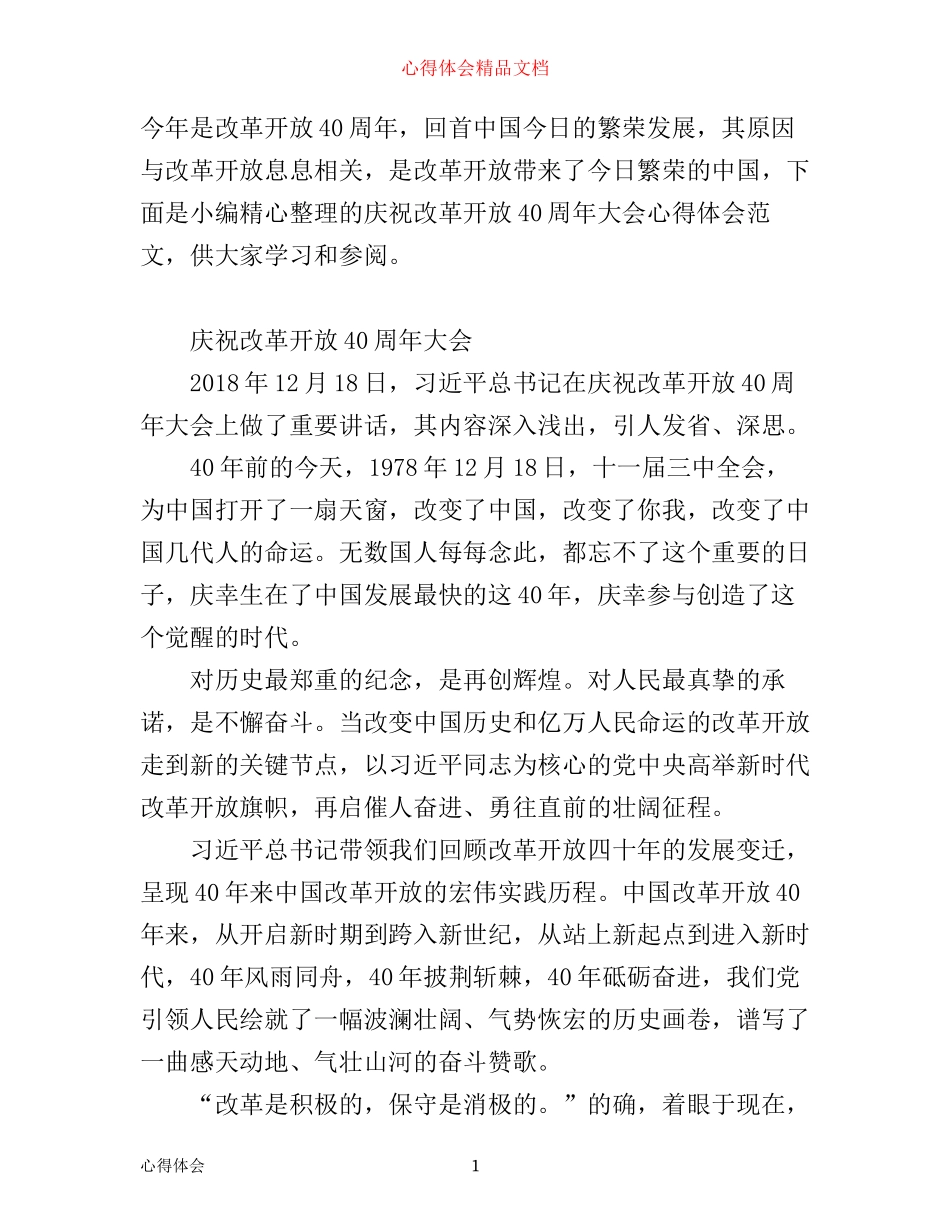 庆祝改革开放40周年大会心得体会_第1页
