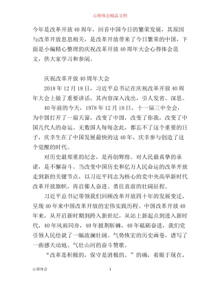 庆祝改革开放40周年大会心得体会