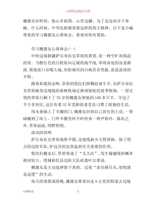 学习守边人魏德友的心得体会