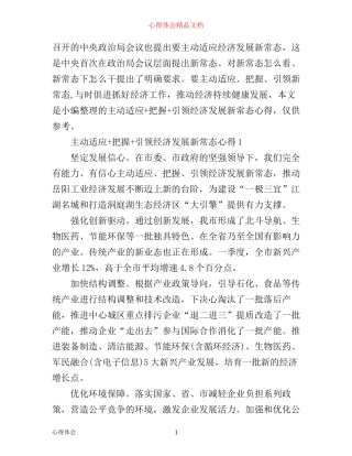 主动适应+把握+引领经济发展新常态心得