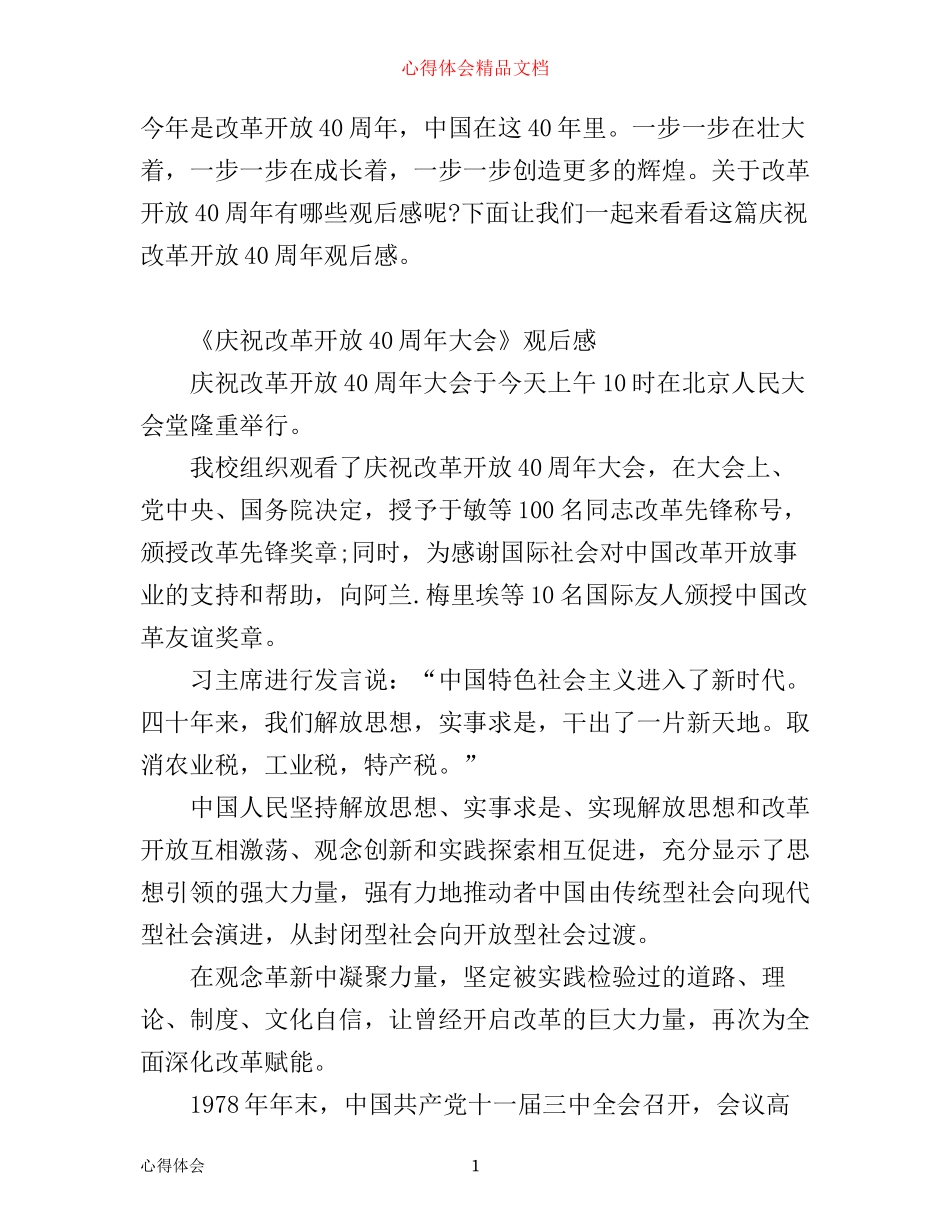 庆祝改革开放40周年观后感 改革开放四十周年心得感悟_第1页