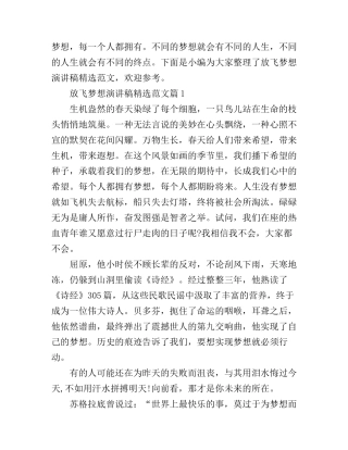 放飞梦想演讲稿精选范文