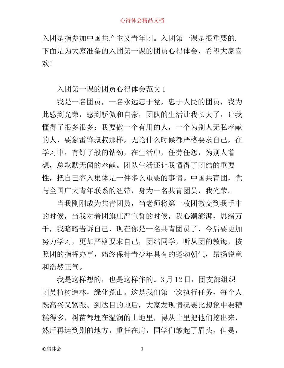 入团第一课的团员心得体会_第1页