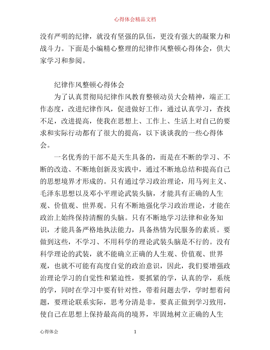 有关纪律作风整顿心得体会范文_第1页