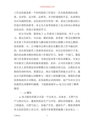 新员工电力培训心得体会总结总结