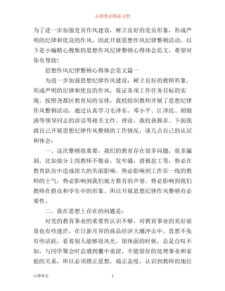 思想作风纪律整顿心得体会