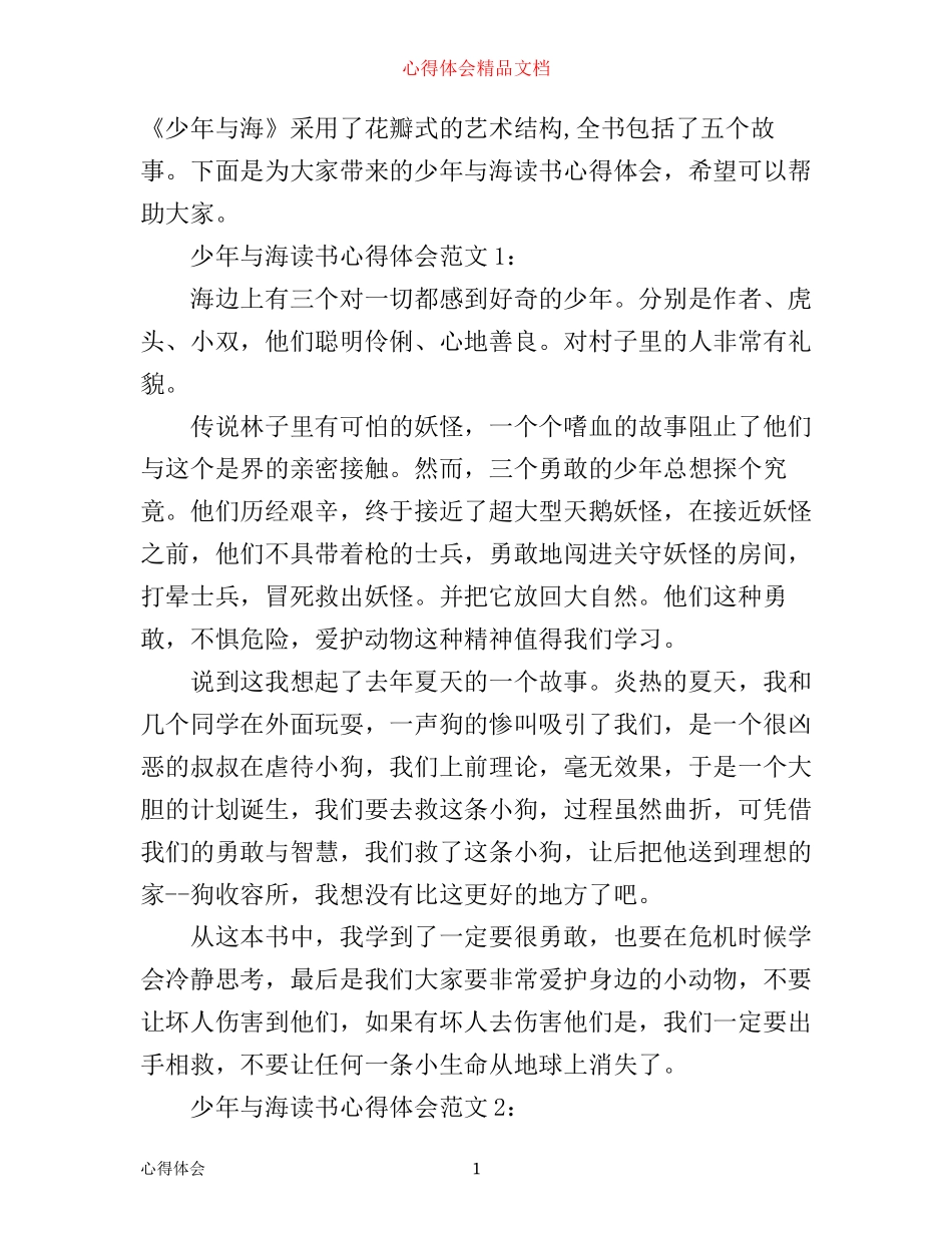 少年与海读书心得体会3篇_第1页
