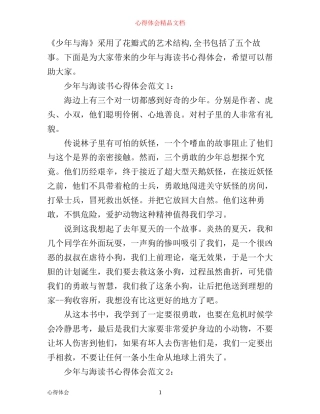 少年与海读书心得体会3篇