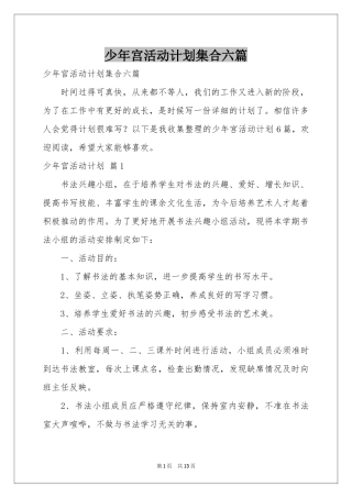 少年宫活动参考计划集合六篇