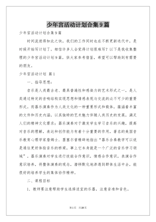 少年宫活动参考计划合集9篇