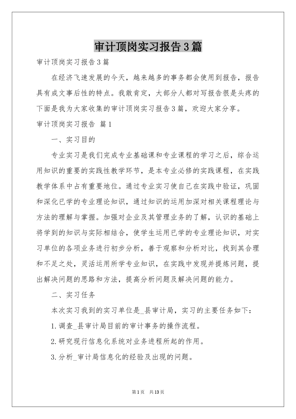 审计顶岗实习报告3篇_第1页